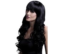 Smiffy's Peluca Isabelle, Colección Fever, negra larga con rizo suave y flequillo, 66 cm
