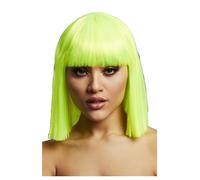 Smiffys Peluca Fever Lola, Verde lima fluorescente, Bob recto con flequillo, 30 cm Halloween, Carnaval