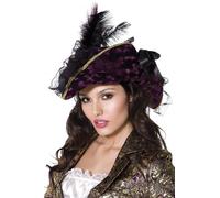 Smiffys Sombrero pirata Colección Fever – morado con plumas y lazo (Halloween/Carnaval)