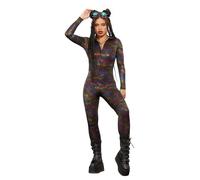 Smiffys Fever Miss Whiplash Geometric Print Catsuit (Size XS)