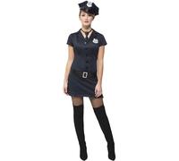 Smiffys Fever Naughty Cop, negro con vestido, corbata, sombrero y cinturón, disfraz de policía y ladrones