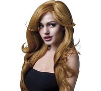 Smiffys Colección Fever, Peluca Nicole, castaña rojiza, onda suave con raya a un lado, 66cm/26in