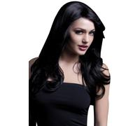 Smiffy's Peluca Nicole – negra, onda suave con raya a un lado, 66 cm – Halloween/Carnaval