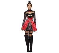 Smiffys Fever Queen Of Hearts Costume, Black (Size M)