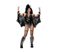 Smiffys Fever Rockstar Costume for Women, X-Small Sexy Black Vinyl Bodysuit with