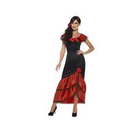Smiffys Disfraz de bailaora de flamenco, Negro, con vestido y adorno para la cabeza