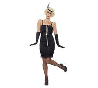 Smiffys Disfraz de chica años 20, Negro, con vestido corto, diadema y guantes Halloween, Carnaval