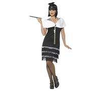Smiffys Disfraz años 20 negro con vestido, diadema y estola de pelo - Halloween/Carnaval
