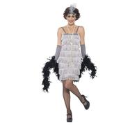 Smiffy's Disfraz años 20 Plata – vestido corto, tocado y guantes – Halloween/Carnaval