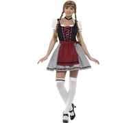 Smiffys Flirty Fräulein - Disfraz bávaro, Negro con Vestido Corto, corpiño de Gamuza Falsa, Parte Superior y Delantal, Disfraz de Oktoberfest, Disfraces para Adultos