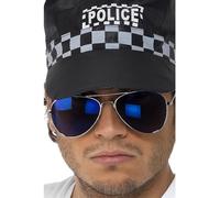 Smiffys Gafas de aviador, azules de espejo, montura plateada Halloween