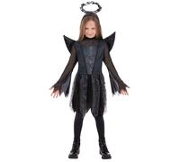 Smiffys Girls Dark Angel Halloween Costume Black Fallen Angel Dress with Wings a