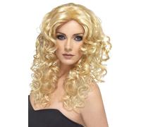 Smiffys Peluca glamour, rubia, larga, rizada Halloween, Carnaval