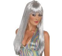 Smiffys Glitter Disco Wig, Silver