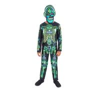 Smiffys Glow in the Dark Tech Skeleton Costume All In One & Mask, Halloween Chil