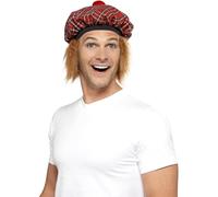 Smiffys Gorra de cuadros escoceses Tam-O-Shanter, con pelo y pompón Halloween, Carnaval