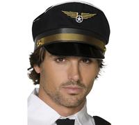 Smiffys Gorra de piloto, negra