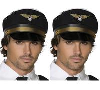 Smiffys Gorra de piloto, negra Halloween, Carnaval (Paquete de 2)