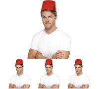 Smiffys Gorro Fez, rojo, con borla negra Halloween, Carnaval (Paquete de 4)