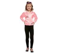 Smiffys Grease - Chaqueta rosa para mujer, chaqueta rosa con logotipo bordado, licencia oficial, perfecta para combinar con atuendos, disfraces y eventos temáticos musicales divertidos, disfraz de