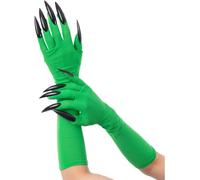 Smiffys Guantes de bruja malvada verde, con uñas negras