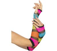 Smiffys Guantes de rejilla largos, flúor, con raya negra