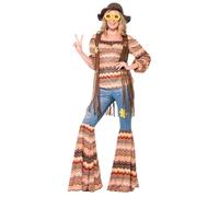 Smiffys Harmony - Disfraz hippie multicolor con parte superior, bengalas y chaleco, disfraz de discoteca de los años 70, disfraces para adultos