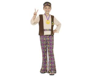 Smiffys Hippie Boy Costume, with Top, Attached Waistcoat, (Size L)