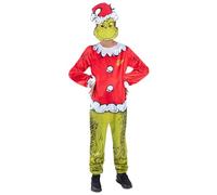 Smiffys Kids Dr Seuss The Grinch Santa Costume, Official Licensed Christmas Fancy Dress Jumpsuit & Mask for Children, Festive Holiday Outfit for Book W hristmas Parties
