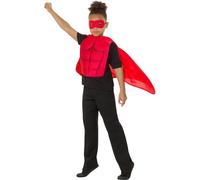 Smiffys Kids Superhero Kit, Red with Eyemask, EVA Chest & Cape, Boys Fancy Dress, Superhero Dress Up Accessories