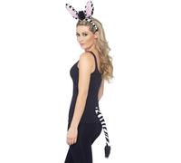 Smiffys Kit de cebra, negro y blanco Stripe, con orejas en diadema y cola Halloween, Carnaval