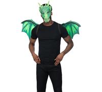 Smiffys Verde Dragón Disfraz - Completo Kit para Adultos - Máscara Alas Incluido