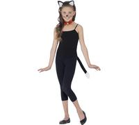 Smiffys Kit de Gato, negro, con Orejas, Collar y Rabo Halloween, Carnaval