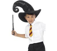 Smiffys Kit de mago, negro, con corbata, sombrero y varita, 34cm/13in Halloween, Carnaval