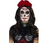 Smiffys Kit de maquillaje de glamour del día de muertos, Aqua, Negro, con transferencias, pintura de cara, pestañas, joyas y aplicador