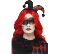 Smiffys Kit de pegatinas y maquillaje de arlequín, Aqua,Pestañas, pegatinas de diamantes, pinturas para la cara y aplicadores Halloween