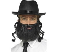 Smiffys Kit de rabino, negro, con sombrero con pelo pegado, barba y gafas Halloween, Carnaval