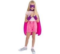 Smiffys Kit de superhéroe, rosa, con capa, antifaz y puños