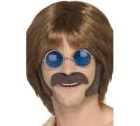 Smiffys Kit disfraz de hippie, castaño, con patillas y bigote, autoadhesivo Halloween, Carnaval