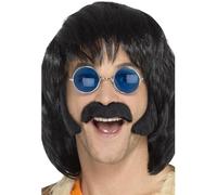 Smiffys Kit disfraz de hippie, negro, con patillas y bigote, autoadhesivo Halloween, Carnaval