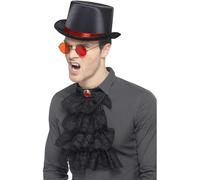 Smiffys Kit gótico, Rojo y negro, con sombrero de copa con borde interior elástico, gafas y gola Halloween, Carnaval