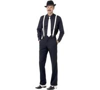Smiffys Kit instantáneo de gánster, con tirantes, corbata, sombrero, polainas y bigote Halloween, Carnaval