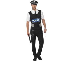 Smiffys Kit instantáneo de policía, con chaleco, camisa postiza, sombrero y esposas Halloween, Carnaval