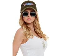 Smiffys Kit instantáneo de Top Gun, Caqui, con sombrero, gafas de aviador y placas de identificación Halloween, Carnaval