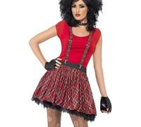 Smiffys Kit punk, tartán, con tutú, tirantes y guantes sin dedos Halloween, Carnaval