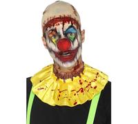 Smiffys Kit rápido de látex: Payaso reptante, Amarillo, con gorro de calva y cuello de volantes con herida de cuello rajado pegada Halloween
