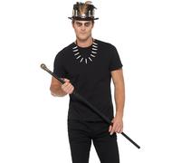 Smiffys Kit vudú, con sombrero de plumas, Negro, Bastón de calavera desmontable & collar de huesos Halloween