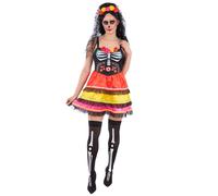 Smiffys Disfraz para mujer del Día de los Muertos con vestido y velo de diadema de rosas para mujer, disfraz de Halloween, talla S