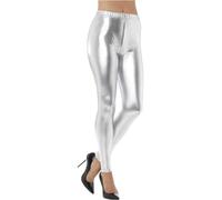 Smiffys Leggings metálicos de Discoteca de los años 80, Plateados, Disfraz de los años 80, Disfraces de los años 80