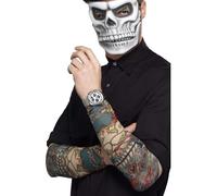 Smiffys Manga de tatuaje del día de muertos, Paquete de dos Halloween, Carnaval
